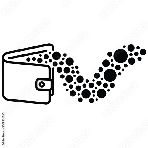 Wallet icon with flowing particles representing digital money or cash loss