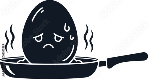 Dark silhouette of worried egg frying in pan.