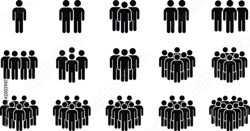 People and crowd icon set, human figures and group silhouettes vector