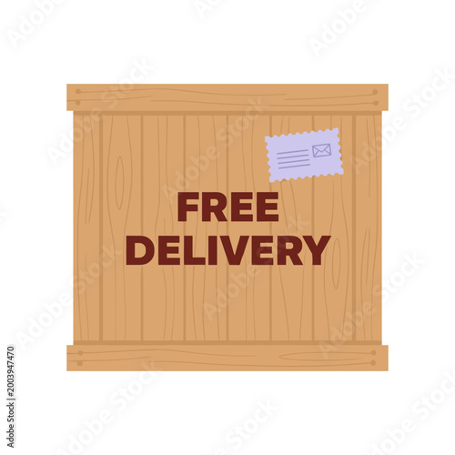 Wooden Crate With Free Delivery Stamp And Parcel shipping