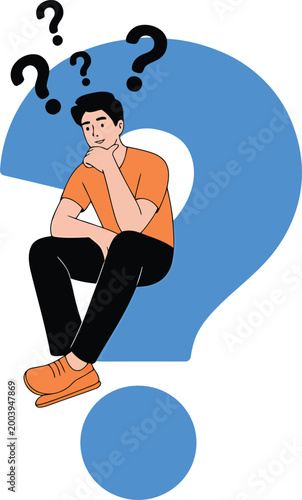 Canvas Print Man pondering sitting on question mark