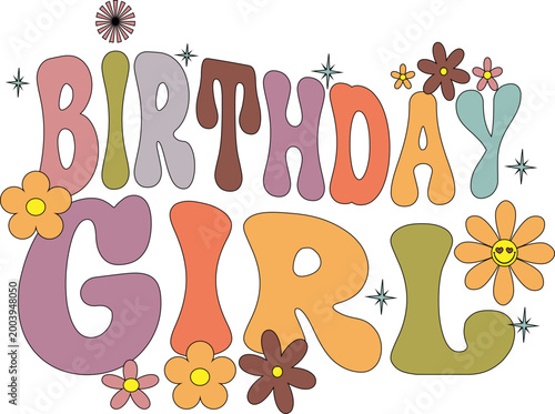 Retro Birthday Girl Text Graphic