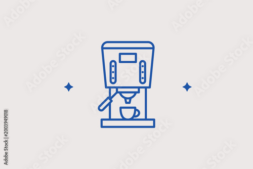 Coffee machine line icon for professional espresso preparation and cafe equipment. Industrial vector illustration for barista training manuals and kitchen appliance retail websites.