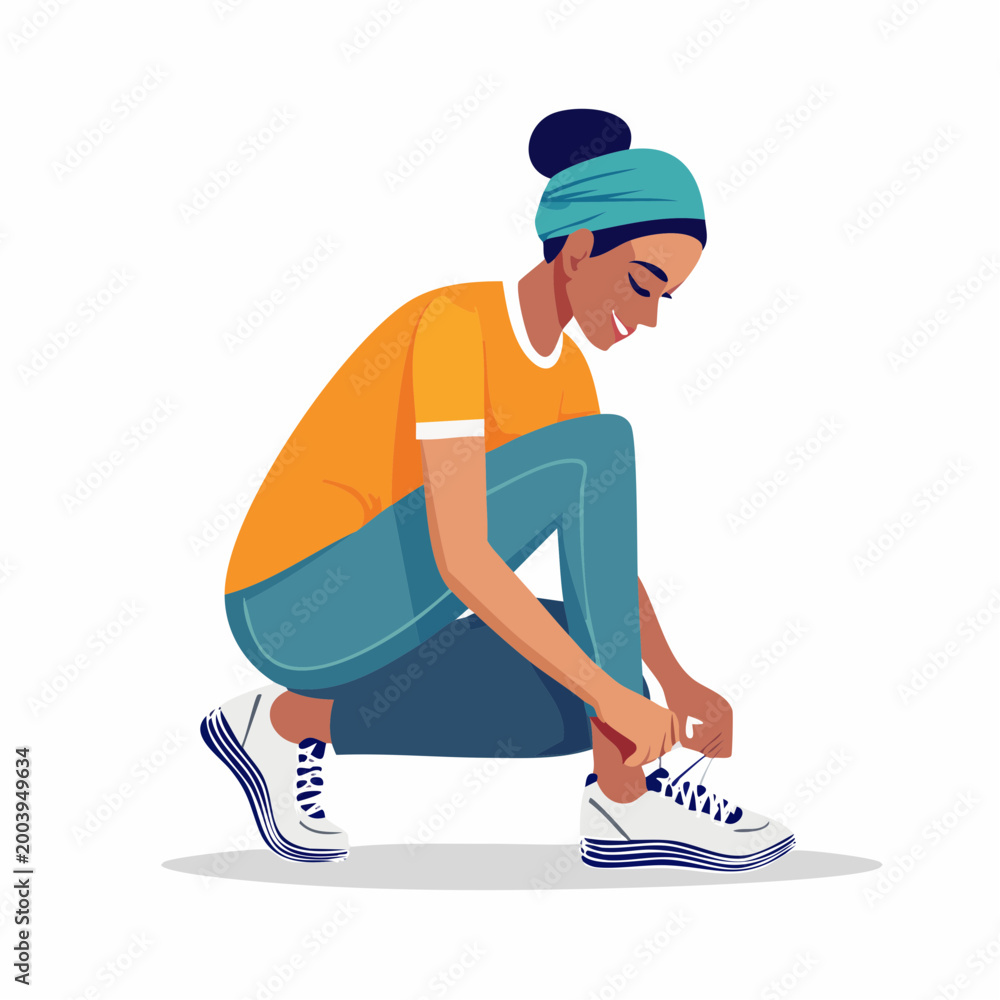 Obraz premium Woman tying shoelaces on sneakers