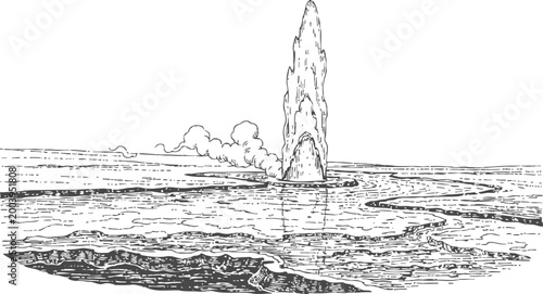 geyser erupting with water and steam in natural landscape volcanic thermal spring spouting hot mineral water