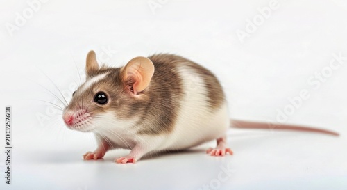 Cute Brown and White Pet Mouse Close up on White Background With Soft Blur for Stock Photography