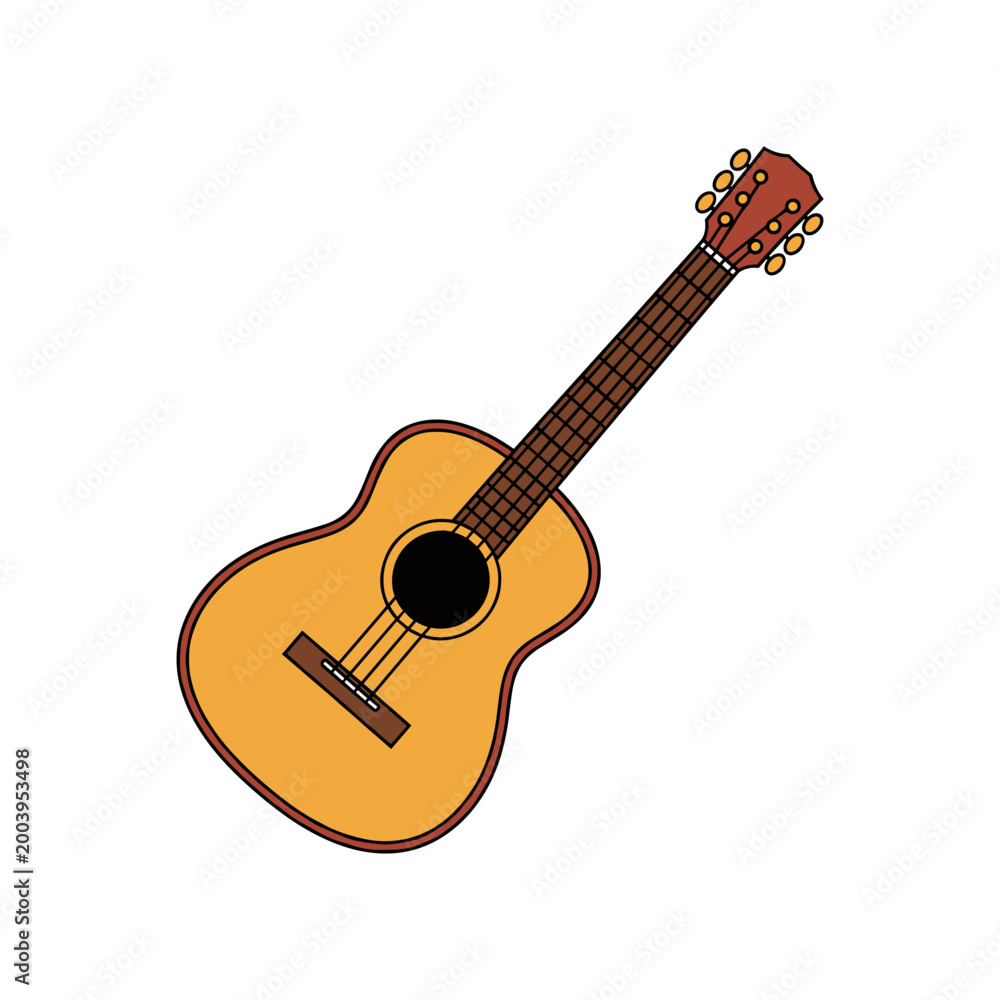 Fototapeta premium Acoustic guitar with brown neck and yellow body musical instrument