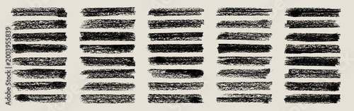 Long grunge brush strokes, lines, ink smudges, hand-drawn scribble shapes. Handmade sketchy marks acrylic stains, charcoal streaks. Paint textures, brush effect. Marker underline. Vector illustration