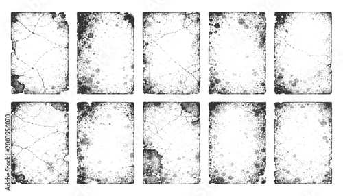 Grunge frame with overlay texture. Old dirty concrete background with cracks and scratches. Distressed grainy surface. Vintage urban backdrop. Scraped and stained design element. Vector illustration