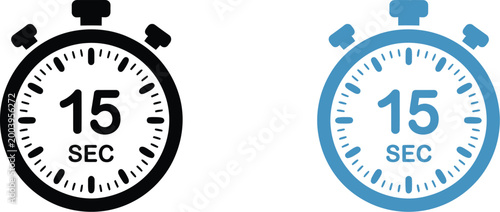 15 seconds timer stopwatch icon, countdown clock symbol with precise time measurement display for UI apps time tracking and digital interface design.