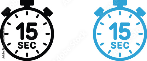 15 seconds timer stopwatch icon, minimalist countdown timer clock illustration representing accurate time control measurement and scheduling concept for modern UI design.
