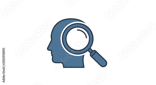 human head silhouette with magnifying glass icon