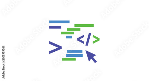 programming symbols with colorful arrows and brackets