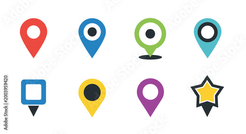 location pin icons in various colors and styles