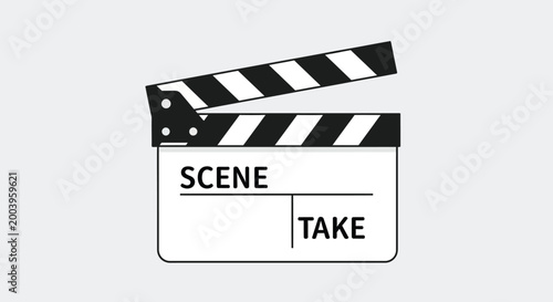 clapperboard with black and white stripes on white background