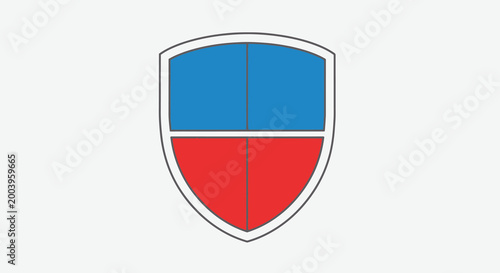 shield design with blue and red quadrants on white background
