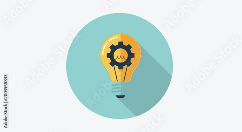 light bulb with gear icon on teal background
