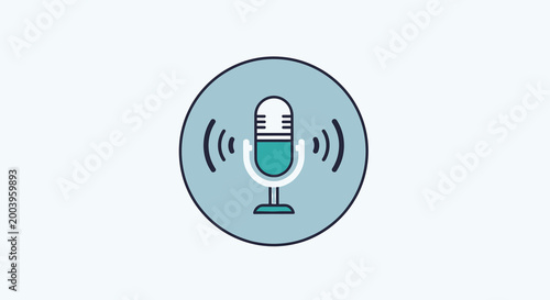 microphone icon with sound waves on blue background