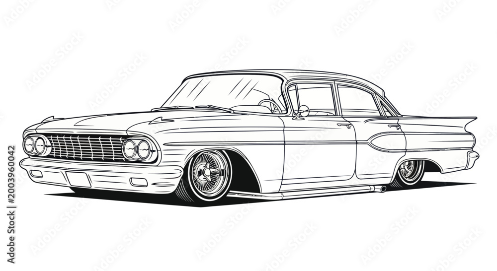 Naklejka premium Vintage Sedan Car Sketch - Retro Automotive Art
