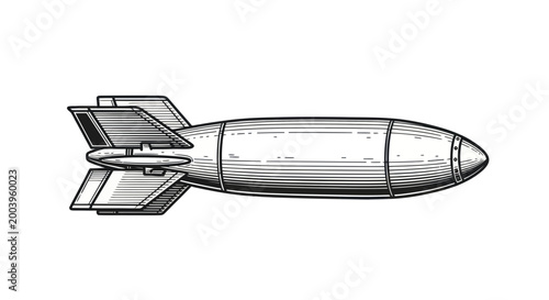 Photos Vintage Bomb Illustration, Aerial Ordnance, Military Weaponry