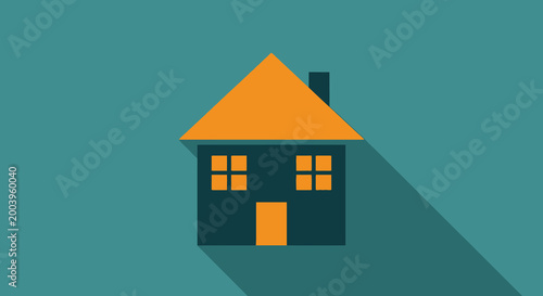 house with orange roof and teal background