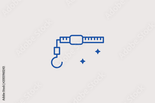 Steelyard balance line icon for traditional manual weighing and market trade. Historical vector illustration for museum guides and artisanal craft workshop branding.