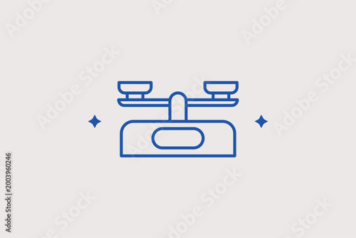 Traditional beam balance line icon for laboratory education and classic measurement. Precise vector illustration for physics school textbooks and historical science sites.