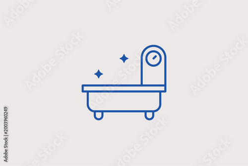 Industrial platform bench scale line icon for manufacturing and agricultural weighing. Reliable vector illustration for farm equipment catalogs and cargo shipping portals.