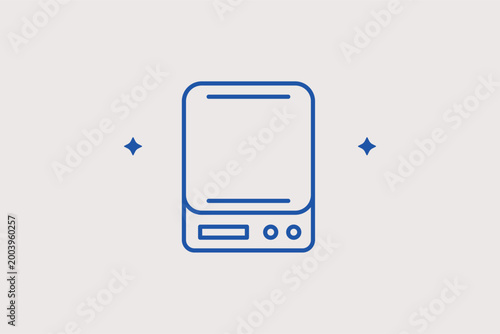 Flat electronic scale line icon for sleek kitchen design and laboratory precision. Functional vector illustration for science lab equipment catalogs and smart home device apps.