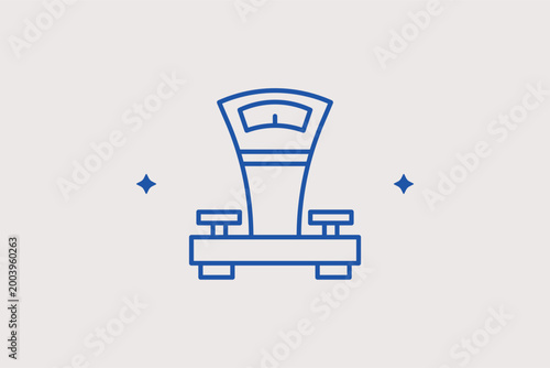 Mechanical dial scale line icon for traditional workshop weighing and manual tasks. Technical vector illustration for engineering manuals and vintage hardware store catalogs.