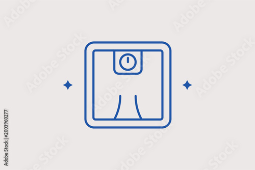 Square digital scale line icon for modern health monitoring and minimalist bathrooms. Clean vector illustration for lifestyle blog headers and medical device retail sites.