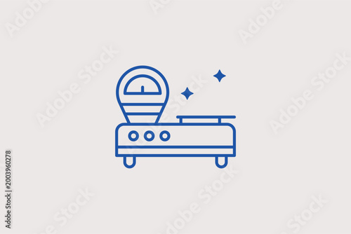Countertop scale line icon for deli shops and local butchery services. Traditional vector illustration for small business marketing and food market signage.