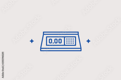 Laboratory analytical scale line icon for high-precision scientific weighing. Detailed vector illustration for pharmaceutical research portals and chemical laboratory equipment lists.