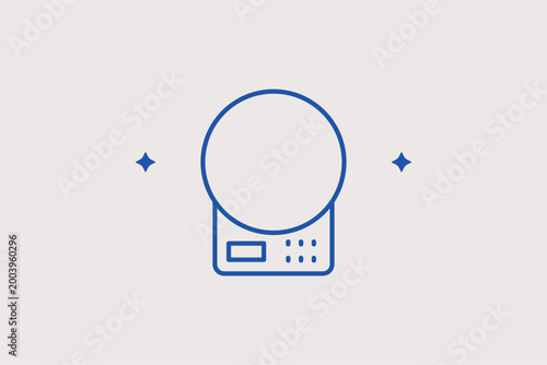 Circular kitchen scale line icon for precise ingredient weighing and modern baking. Minimalist vector illustration for professional chef training and culinary school manuals.