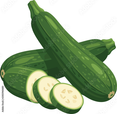 Zucchini Whole and Slices Fresh Green Vegetable Design 