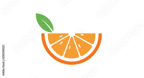 orange slice with green leaf on white background