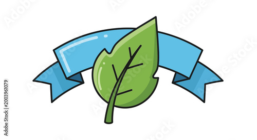 leaf with blue ribbon banner on white background