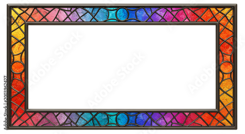 Colorful Rainbow Stained Glass Style Rectangular Frame Vector Illustration Isolated