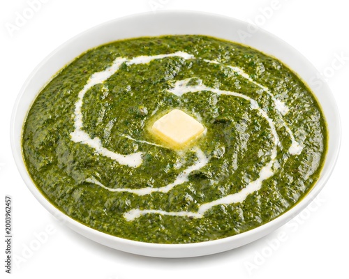 Classic Palak Paneer Curry with Butter and Cream Swirl