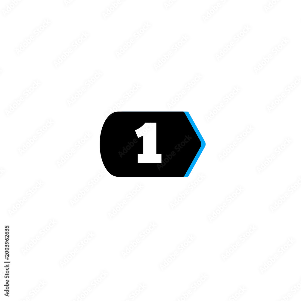 Fototapeta premium Black and blue rounded rectangle with the number 1 inside