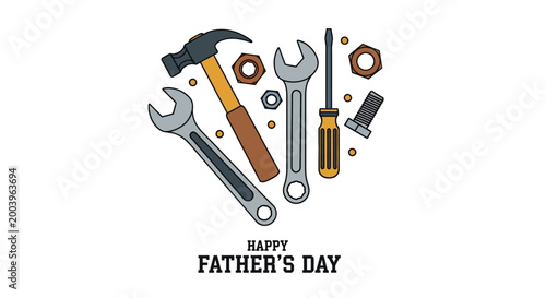 Happy Fathers Day tools illustration with hammer wrench screwdriver