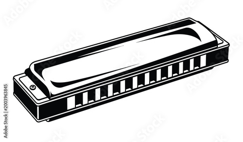 Valokuva A detailed illustration showcases a vintage harmonica with chrome accents and a
