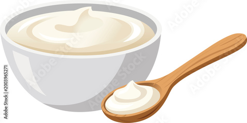 Bowl of Cream with Wooden Spoon Fresh Dairy