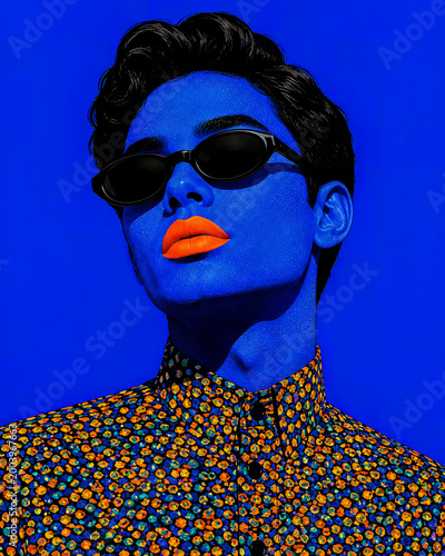 Surreal Portrait in Bold Blue and Orange. Generated by AI