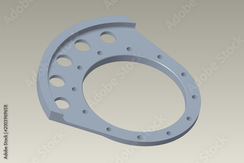 3D Render of Metal Mechanical Component with Mounting Holes