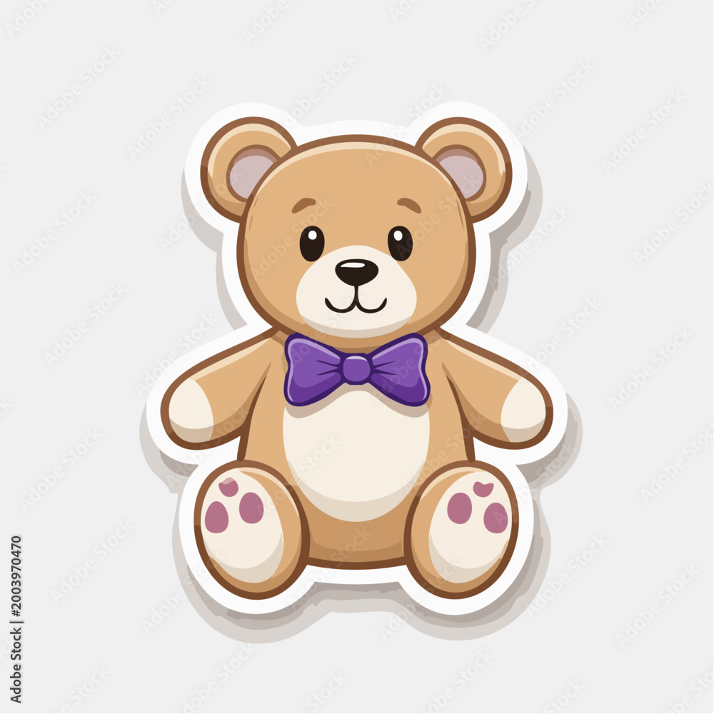 Obraz premium Cute cartoon teddy bear with purple bow tie