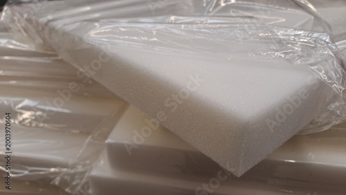 Foam Rubber, close-up on white rectangular panels