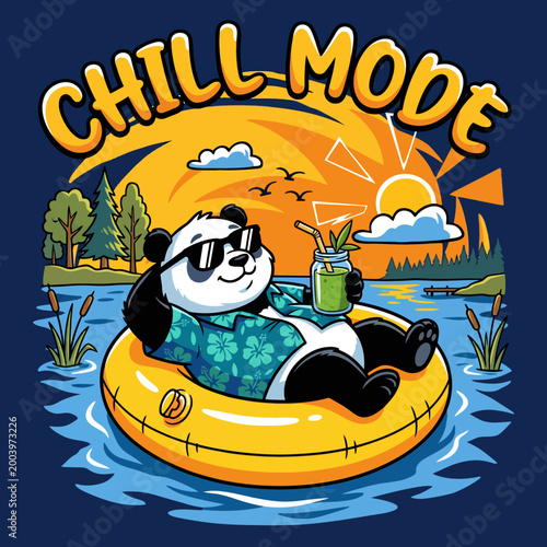 Panda wearing sunglasses on float.