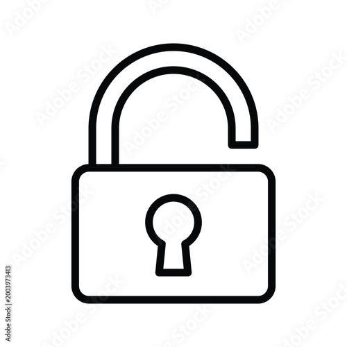 Open padlock line icon with keyhole, outline vector