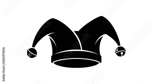 Canvas Print Jester Hat Silhouette with Bells - Carnival, Fool, Entertainment Icon